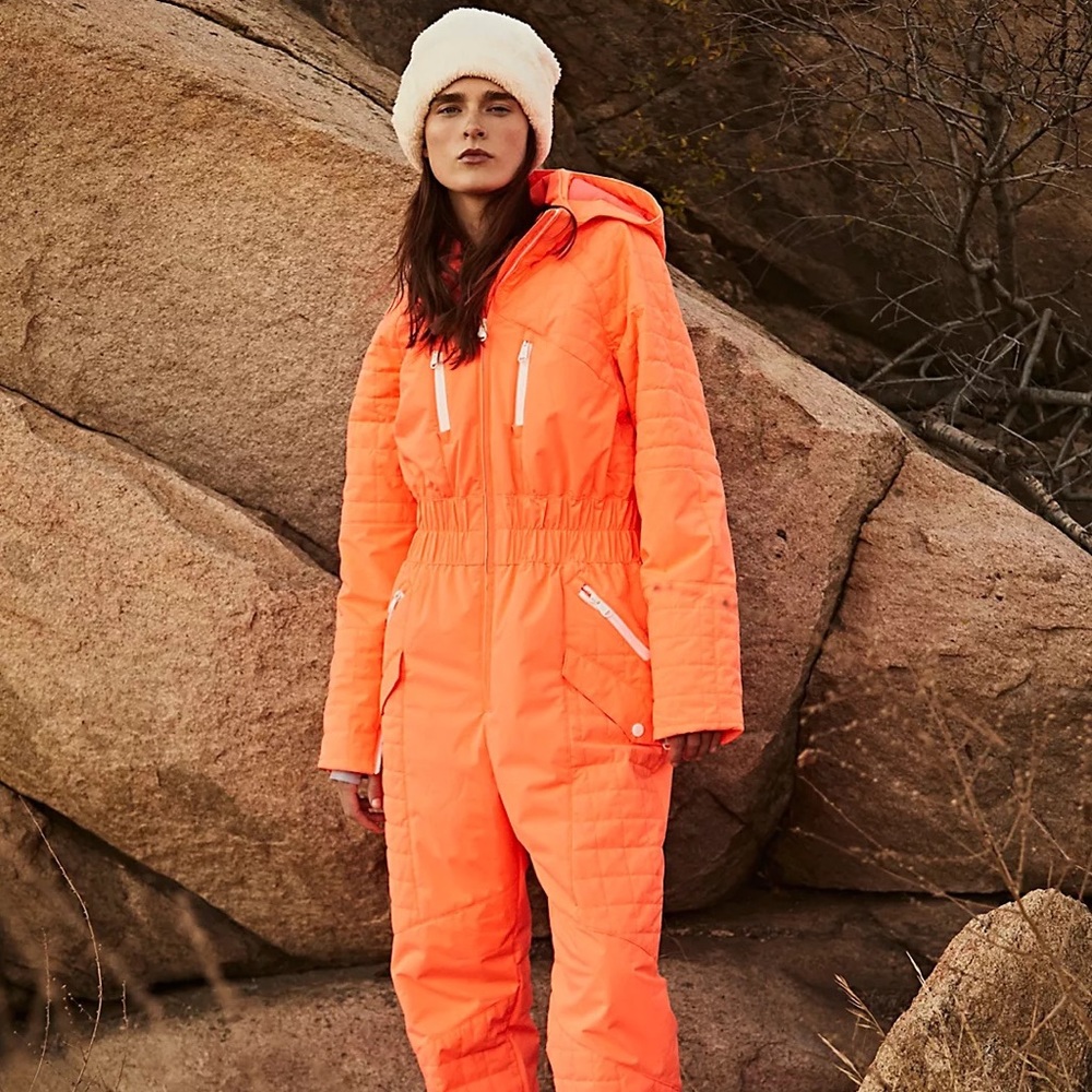 Free People All Prepped Ski Suit - Neon Coral - Size Medium